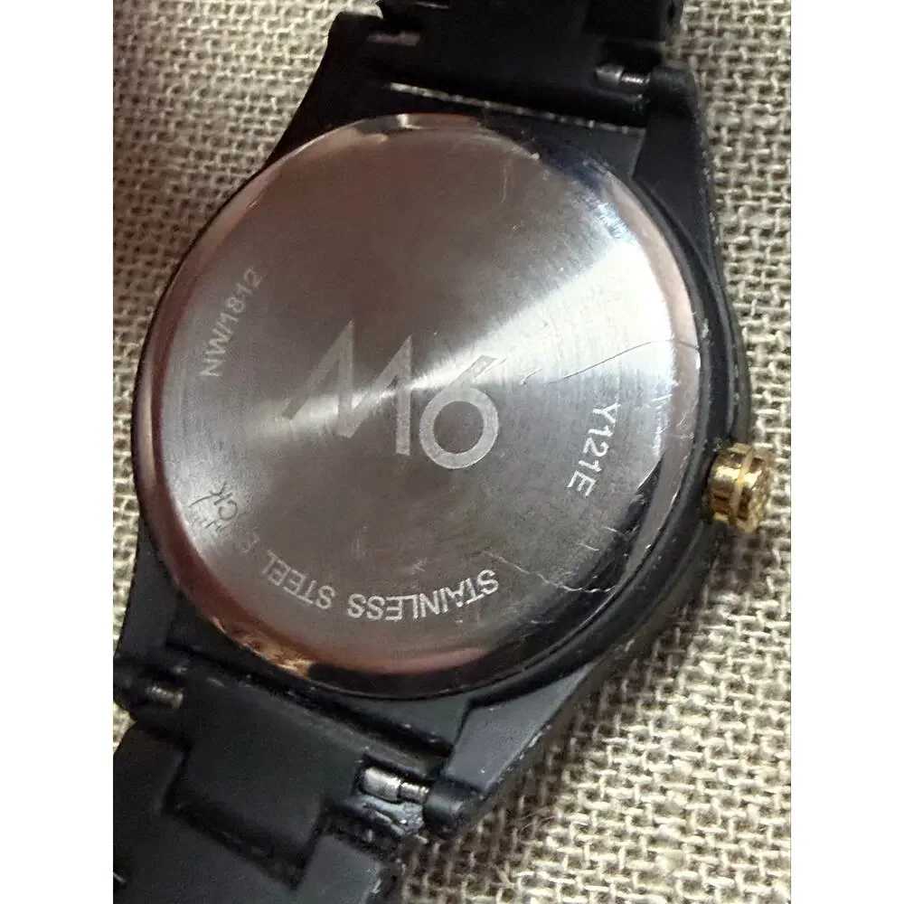Nine West Black Rubber Bracelet Watch Gold Tone New Battery